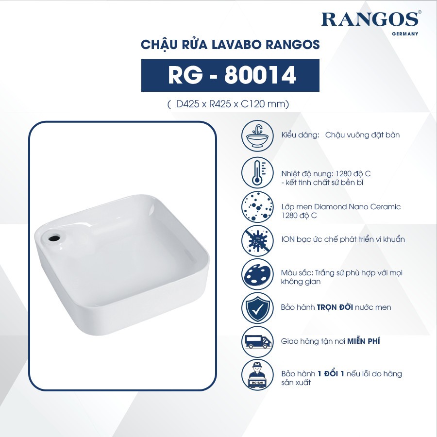 Thông tin lavabo đặt bàn Rangos RG-80014