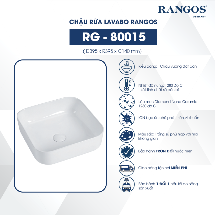 Thông tin lavabo đặt bàn Rangos RG - 80015