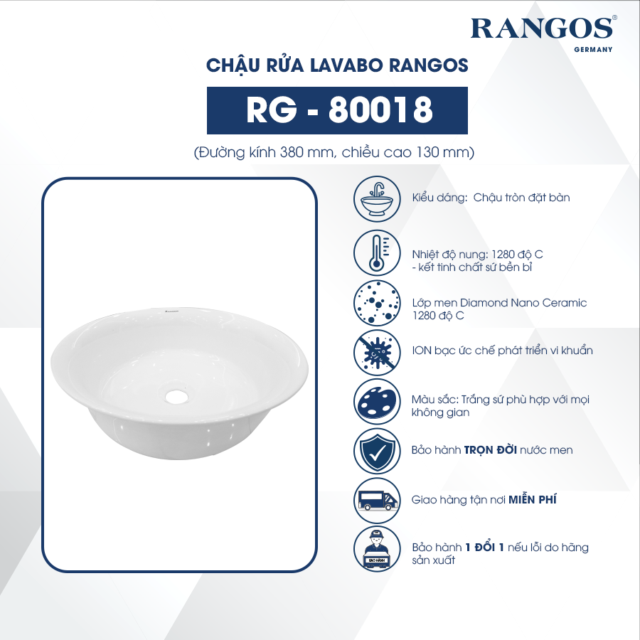 Thông tin lavabo đặt bàn Rangos RG-80018