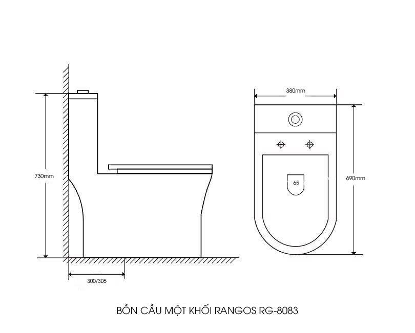 Bản vẽ bồn cầu Rangos 1 khối RG-8083