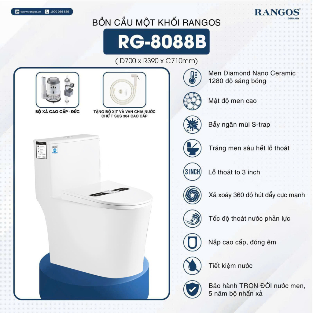 Tính năng bồn cầu 1 khối Rangos RG-8088B