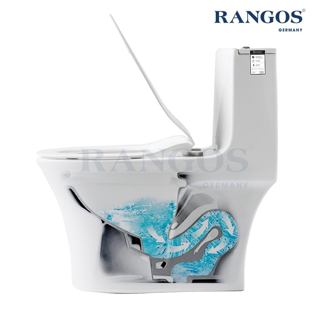 Bồn cầu Rangos 1 khối RG-8096B xả xoáy siêu mạnh