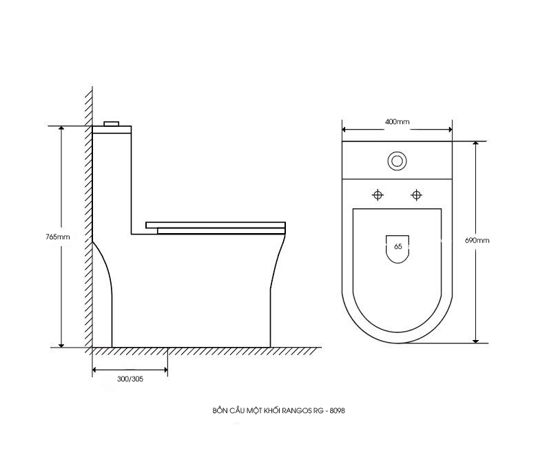 Bản vẽ bồn cầu Rangos RG-8098 một khối