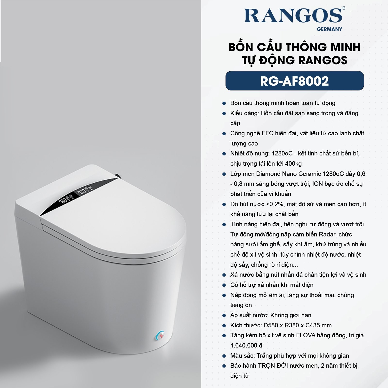 Thông tin bồn cầu thông minh Rangos RG-AF8002