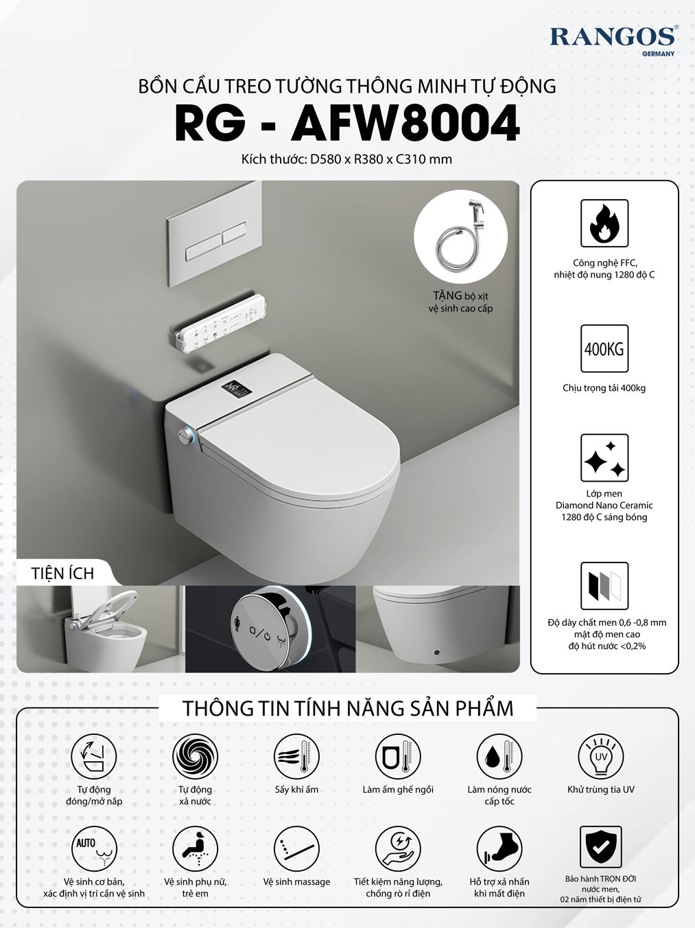 Tính năng bồn cầu thông minh Rangos RG-AFW8004