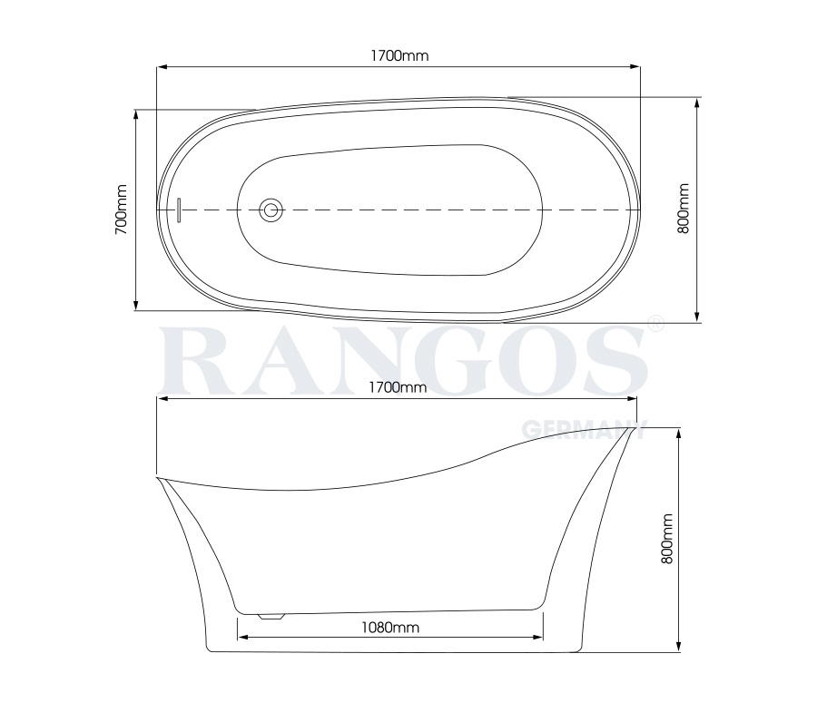 Bản vẽ bồn tắm đặt sàn Rangos RG-B1860-17