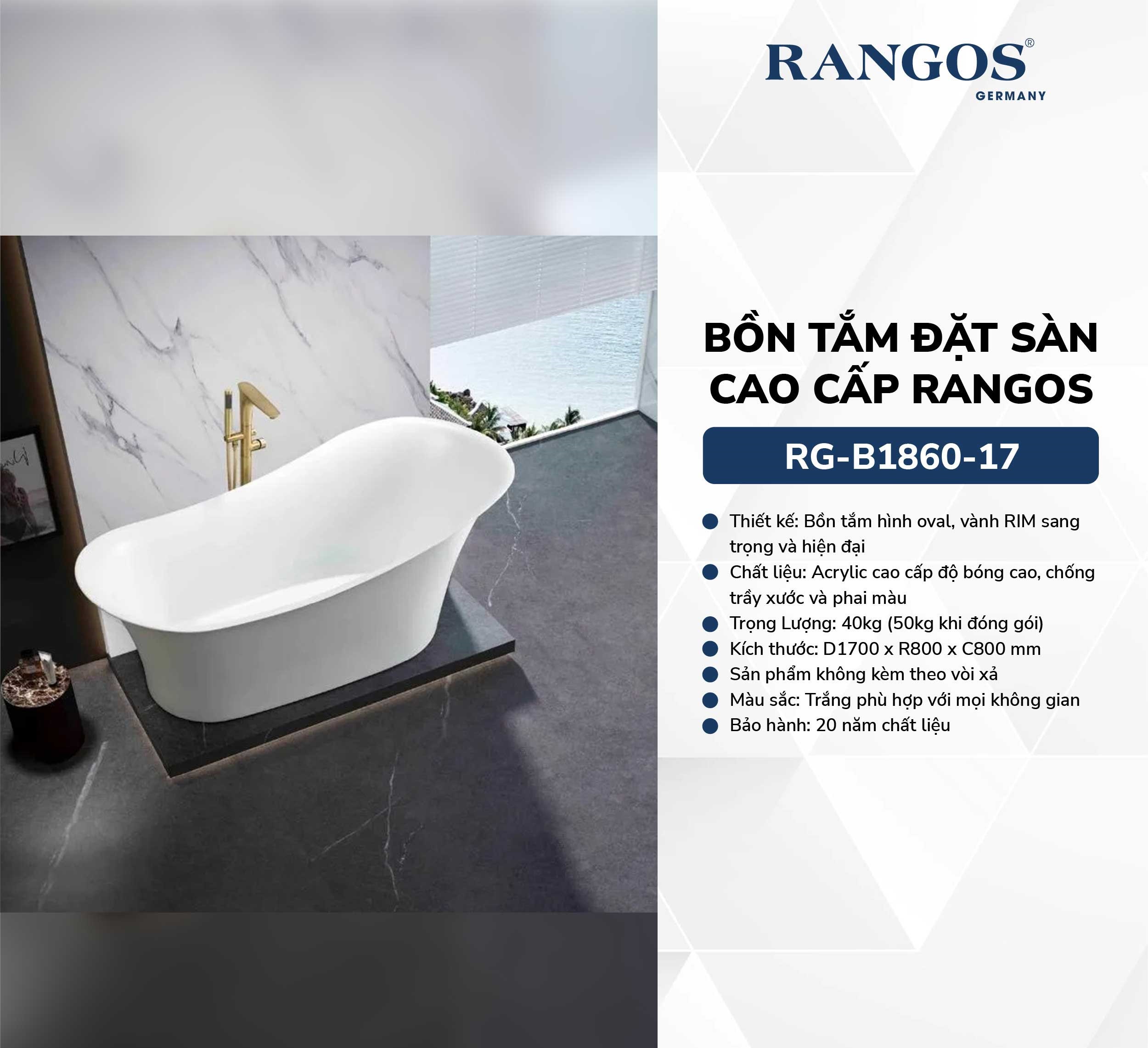 Bồn tắm đặt sàn Rangos RG-B1860-17