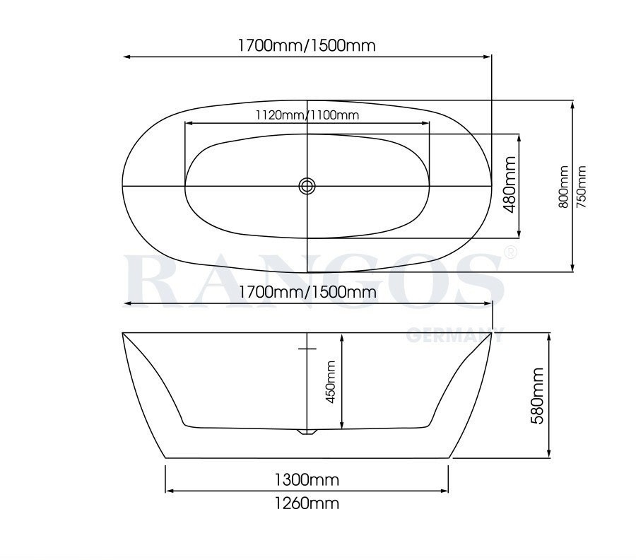 Bản vẽ bồn tắm đặt sàn Rangos RG-B1863-17