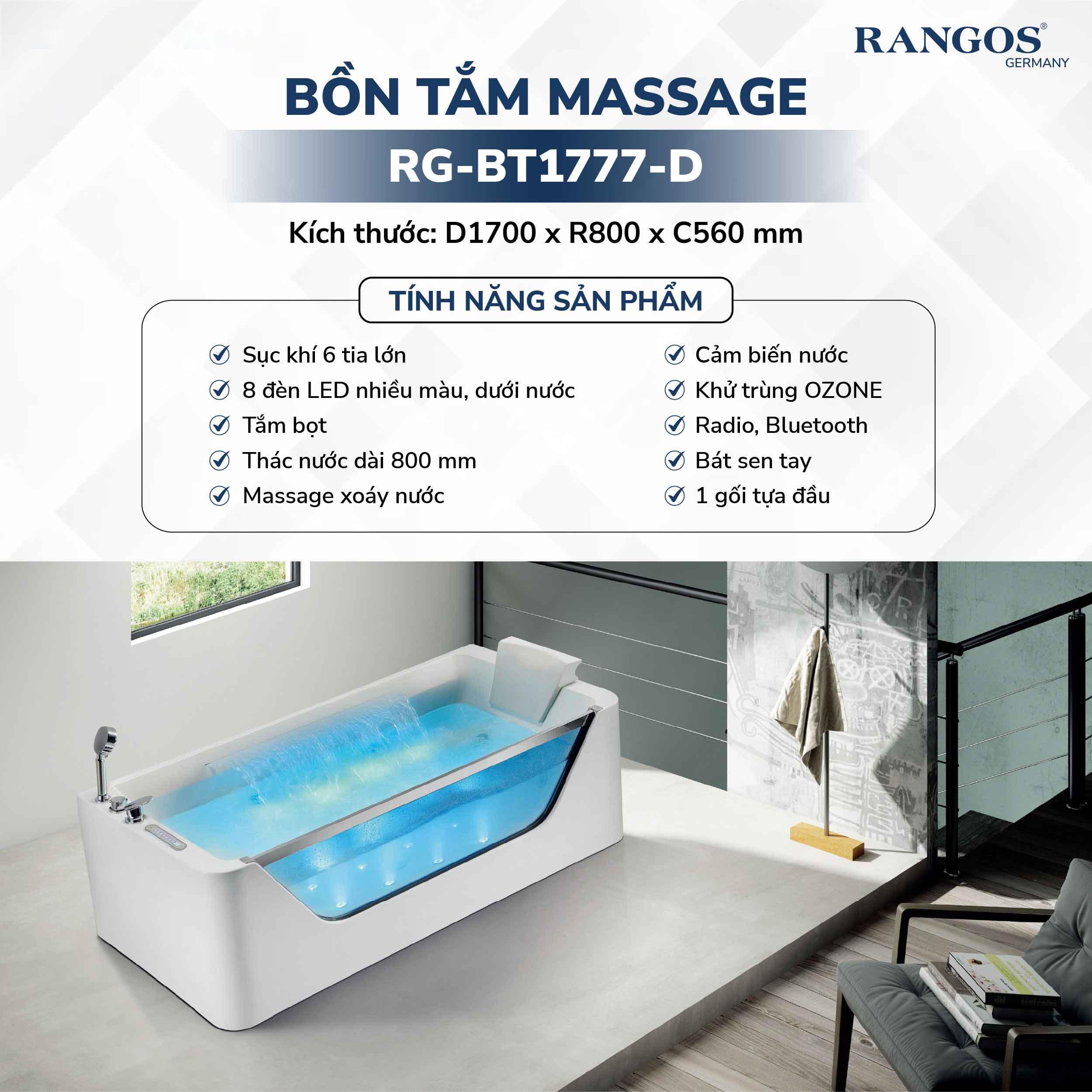 Thông tin bồn tắm massage Rangos RG-BT1777-D