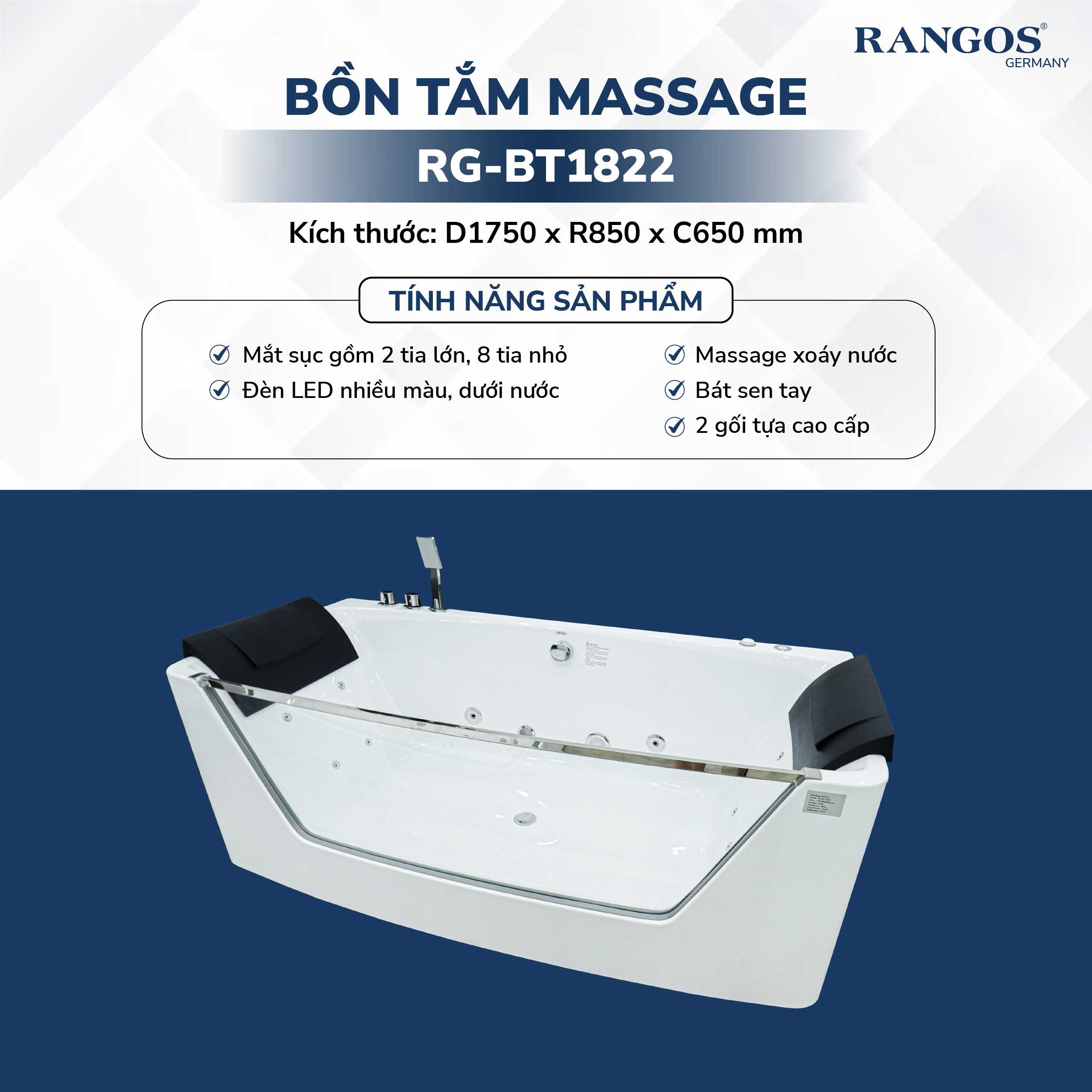 Thông tin bồn tắm massage Rangos RG-BT1822