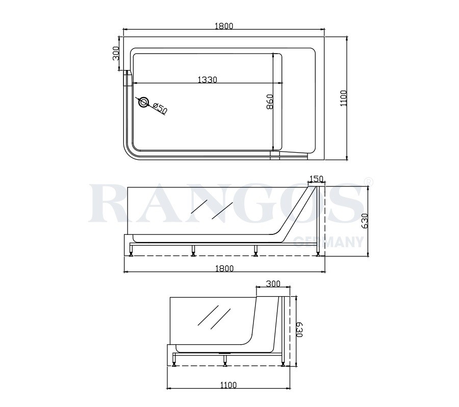 Bản vẽ bồn tắm Rangos RG-BT1826-D