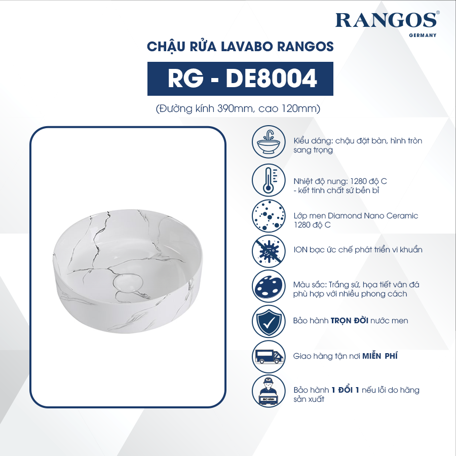 Thông tin lavabo đặt bàn rangos RG-DE8004