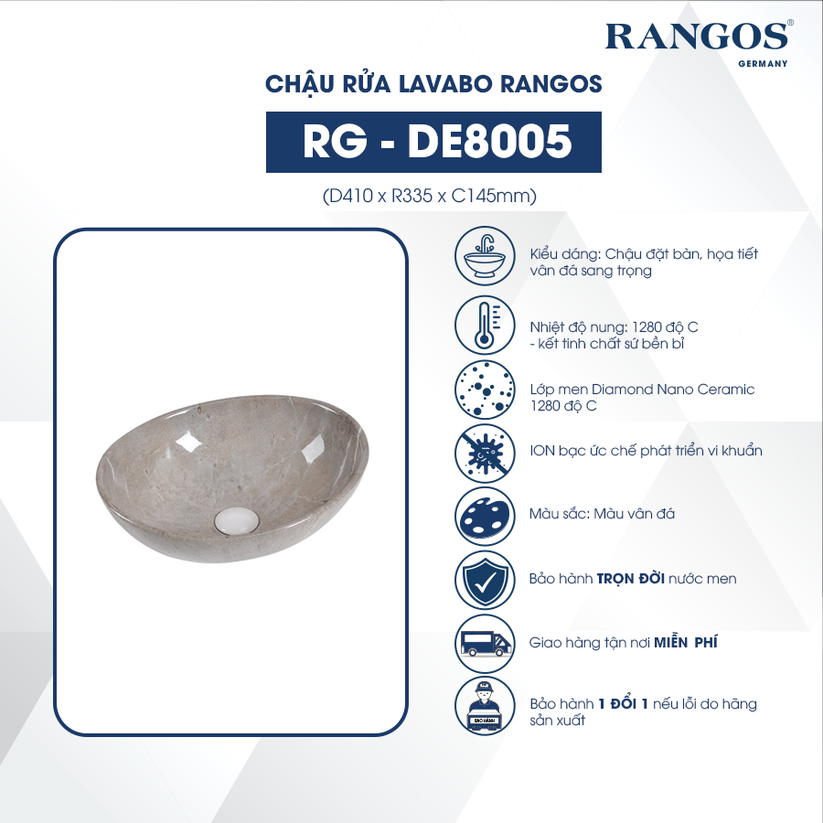 Thông tin lavabo đặt bàn Rangos RG-DE8005