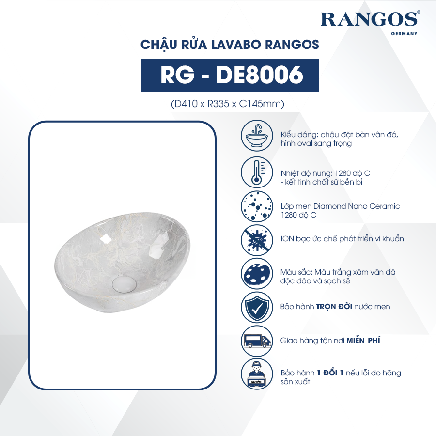 Thông tin lavabo đặt bàn Rangos RG-DE8006