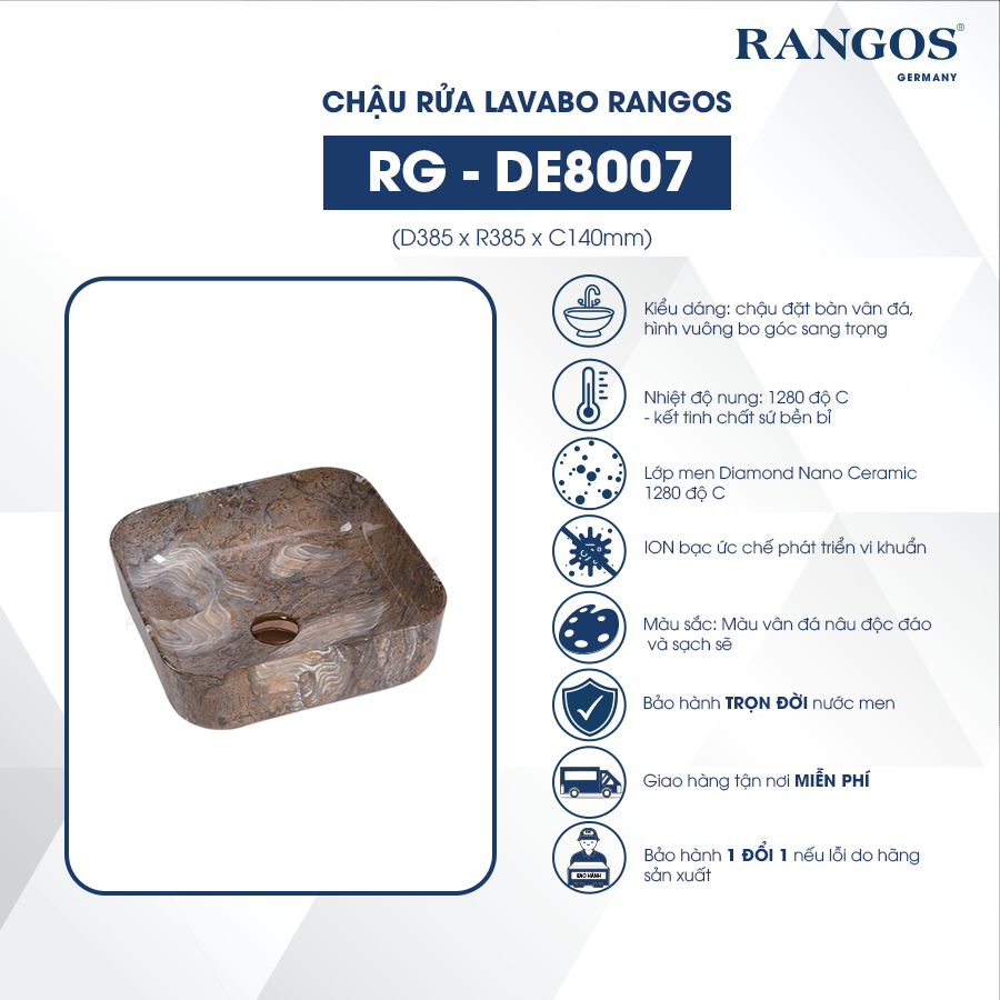 Thông tin lavabo đặt bàn Rangos RG-DE8007