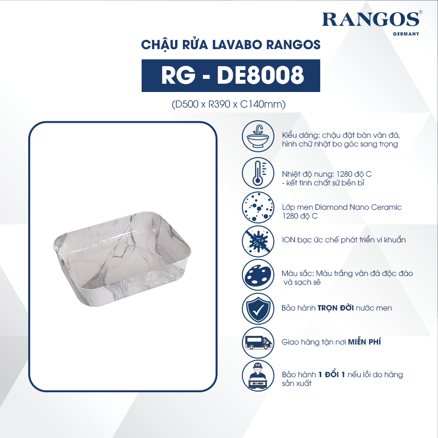 Thông tin lavabo đặt bàn Rangos RG-DE8008