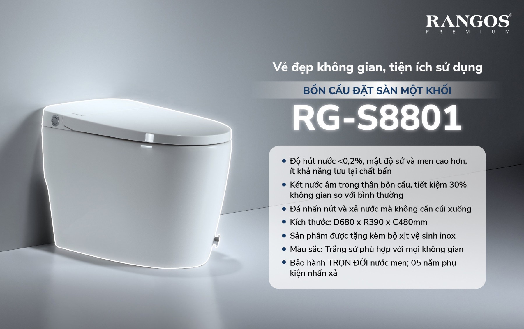 Bồn cầu 1 khối Rangos RG-S8801 - hình 3