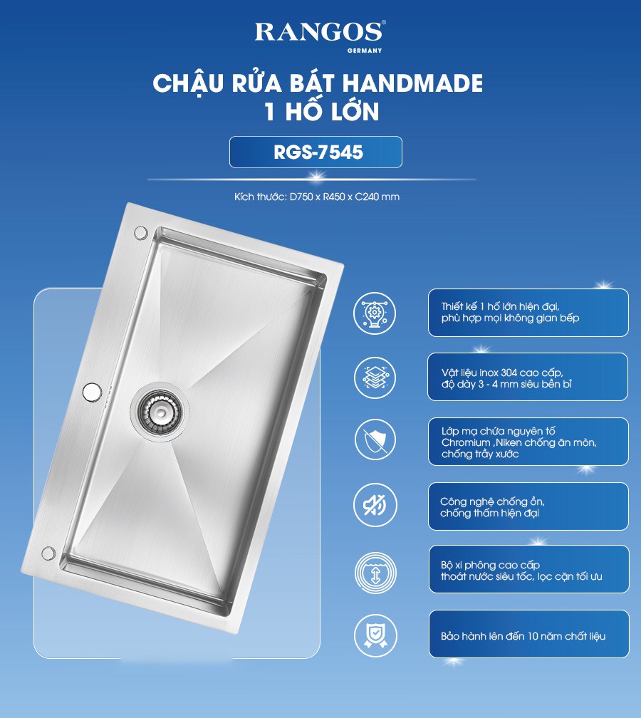 Chậu rửa bát 1 hố Rangos RGS-7545