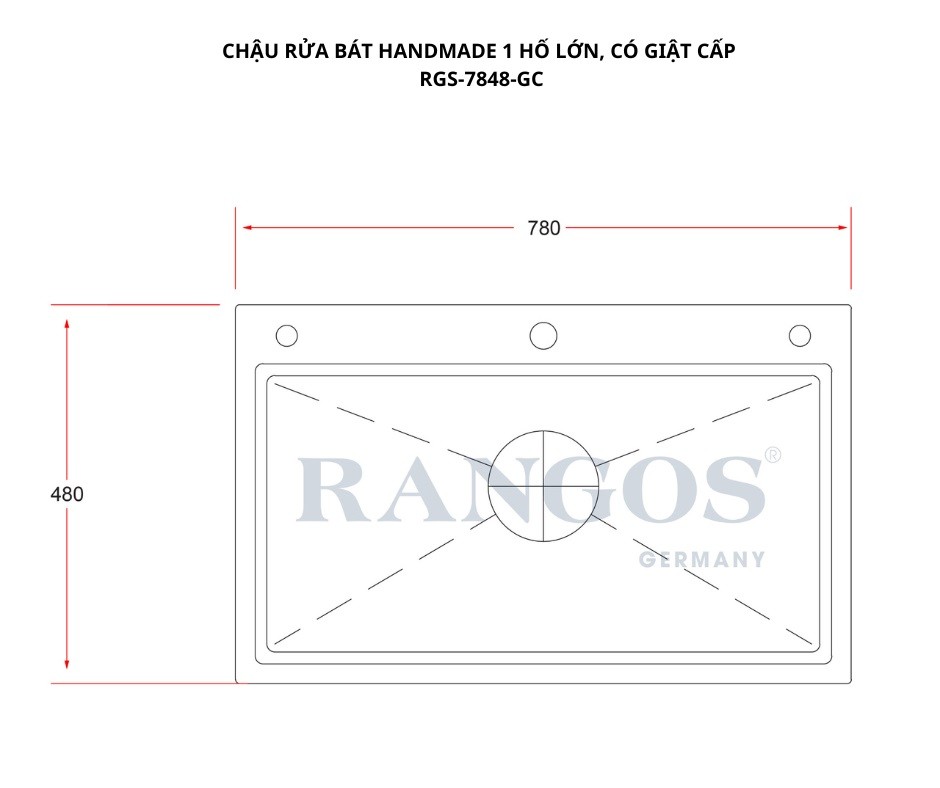 Bản vẽ chậu rửa bát handmade Rangos RGS-7848-GC