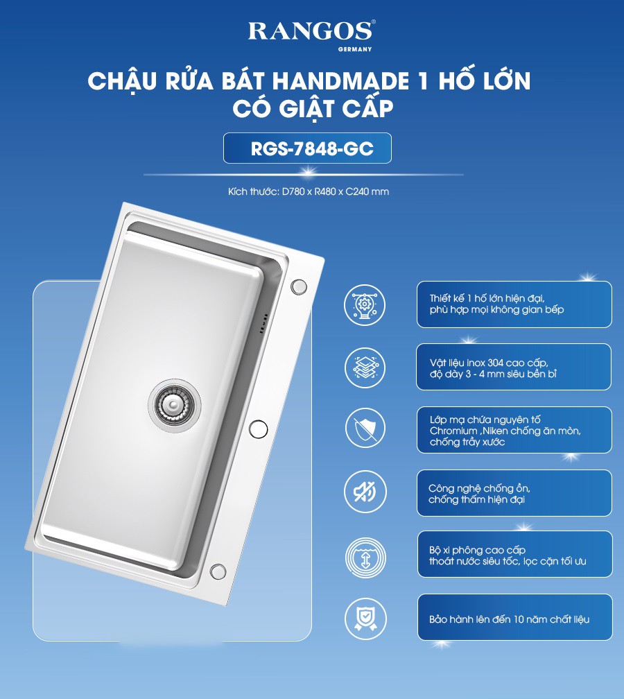 Chậu rửa bát handmade Rangos RGS-7848-GC