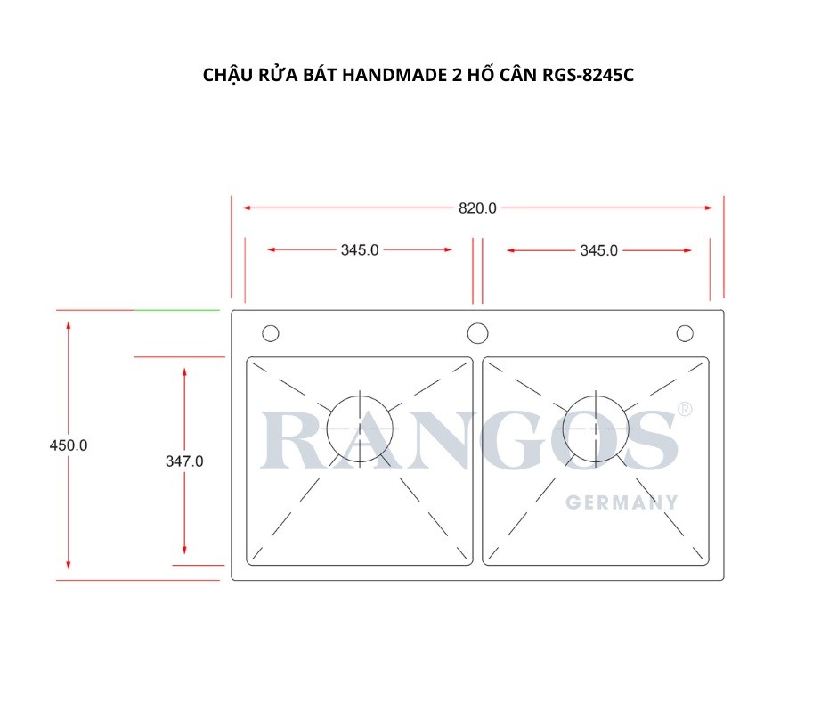 Bản vẽ chậu rửa bát Rangos RGS-8245C