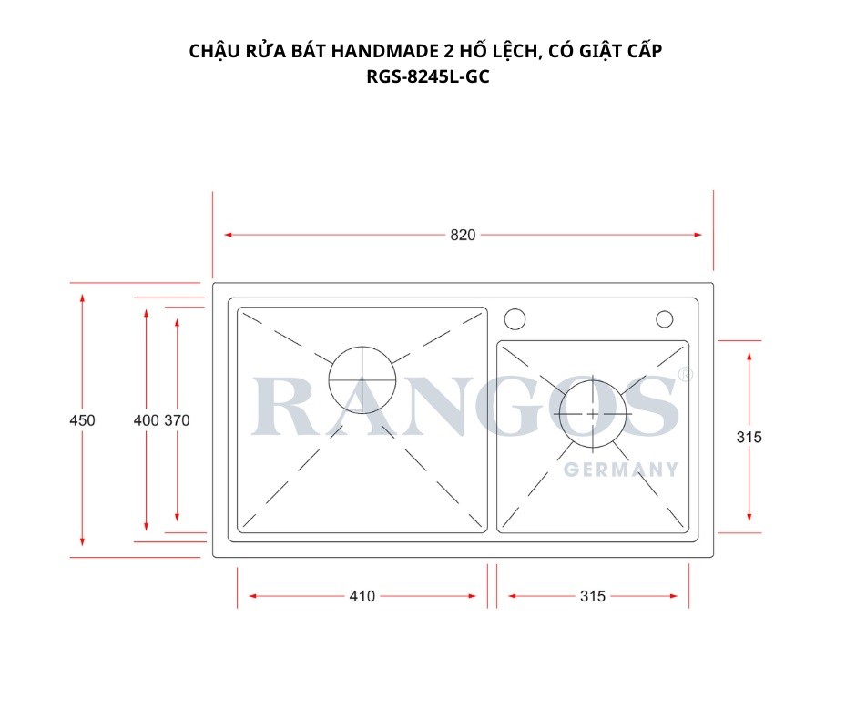 Bản vẽ chậu rửa bát Rangos RGS-8245L-GC