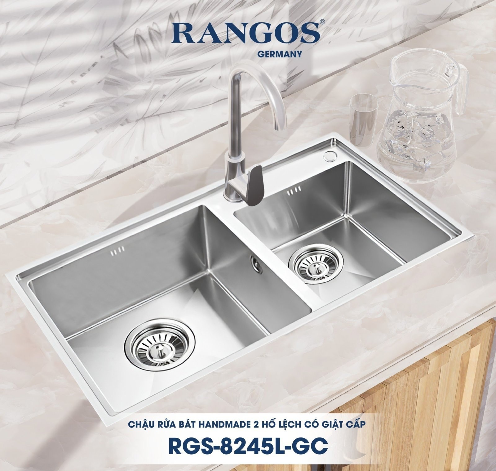 Chậu rửa bát handmade Rangos RGS-8245L-GC