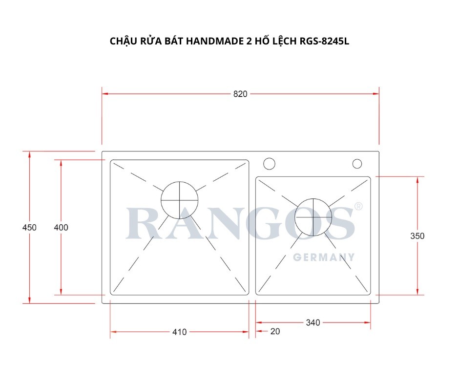 Bản vẽ chậu rửa bát Rangos RGS-8245L