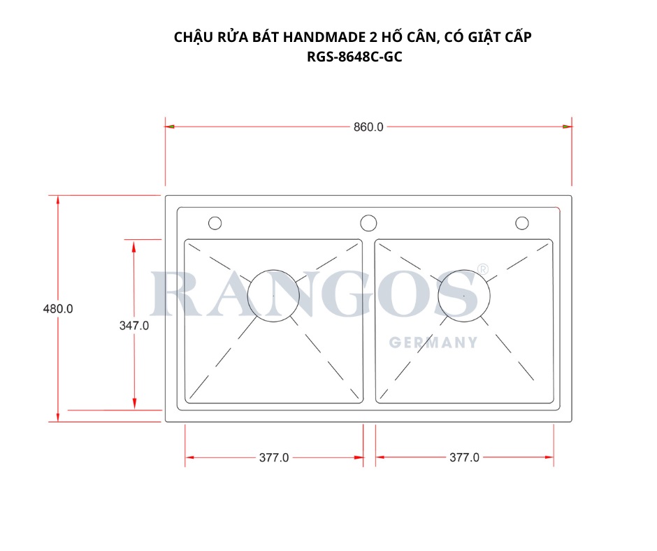 Bản vẽ chậu rửa bát Rangos RGS-8648C-GC