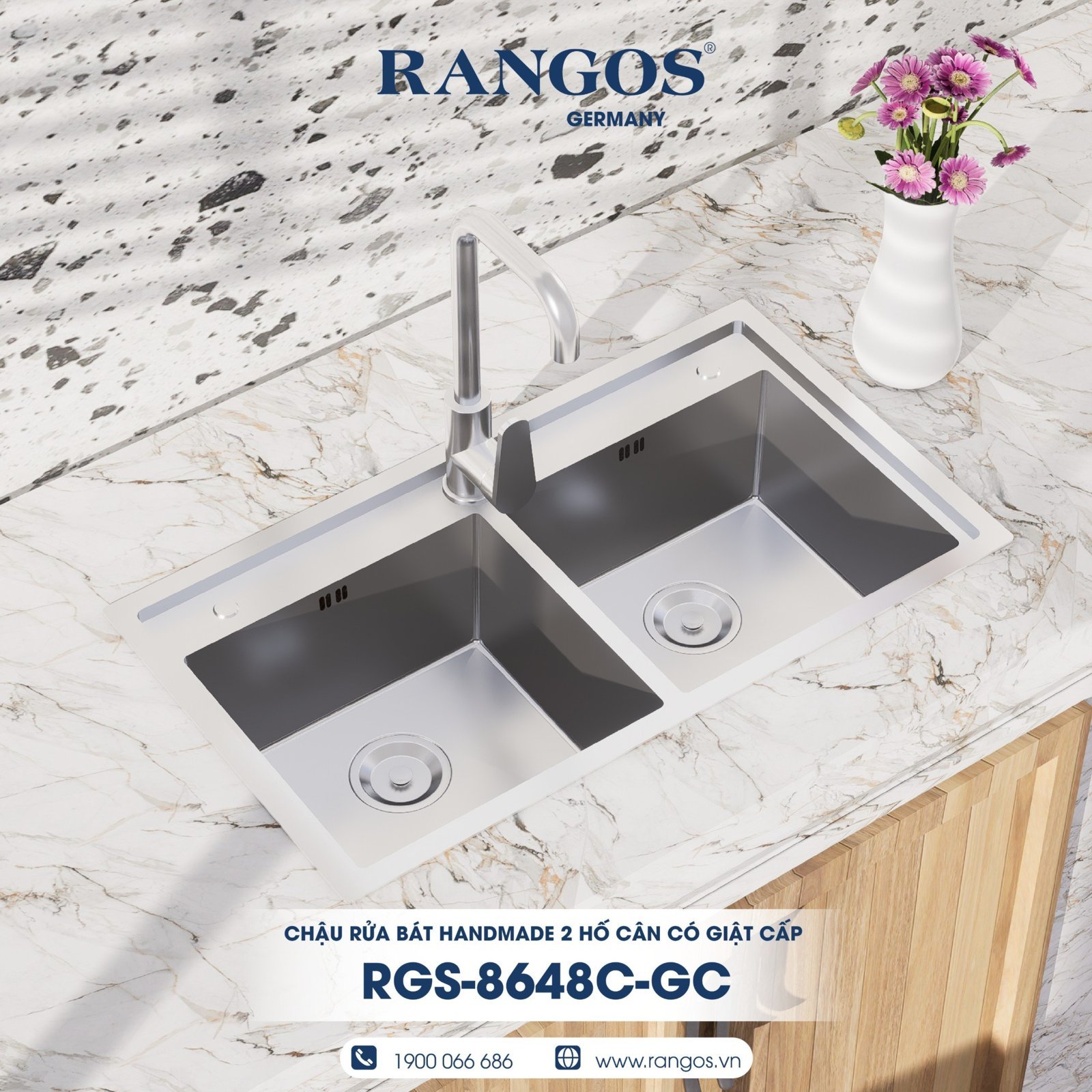 Chậu rửa bát handmade Rangos RGS-8648C-GC