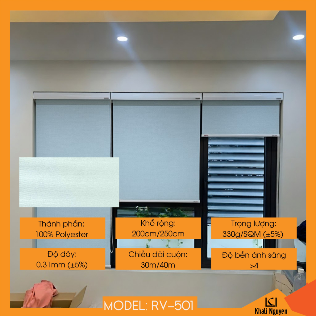 Rèm cuốn trơn máng cầu vồng Hàn Quốc RV-501