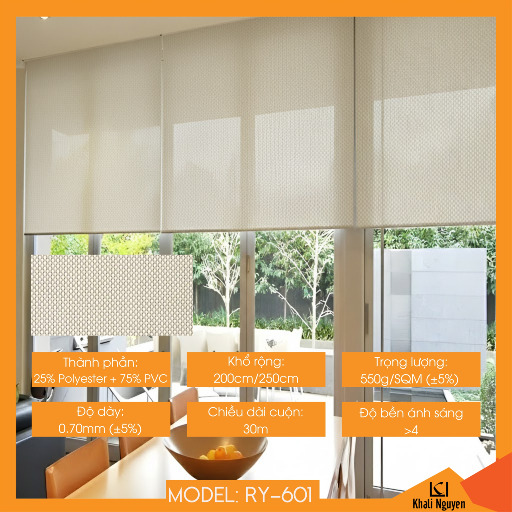 Rèm cuốn lưới máng thường RY-601