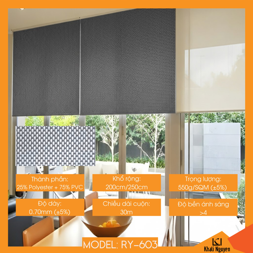 Rèm cuốn lưới máng thường RY-603