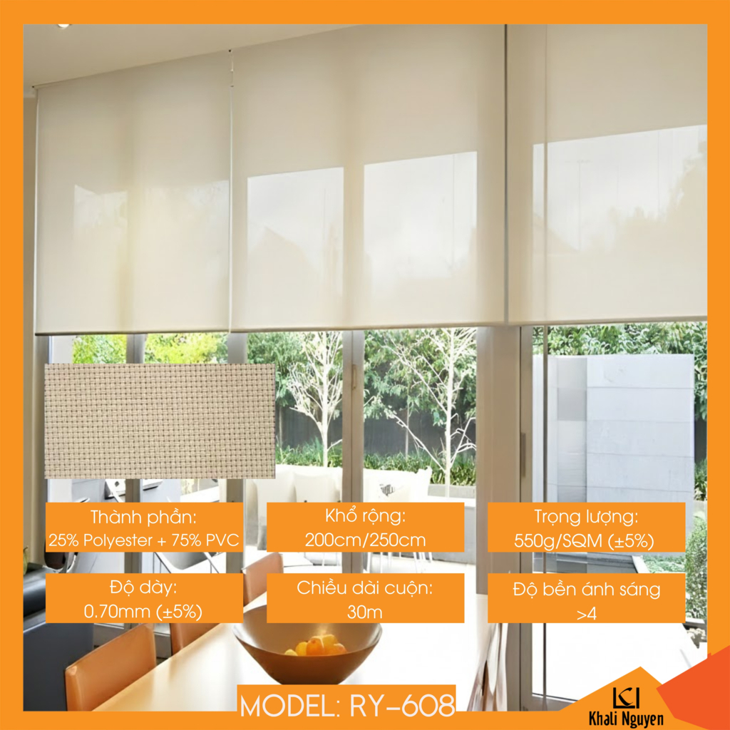 Rèm cuốn lưới máng thường RY-608