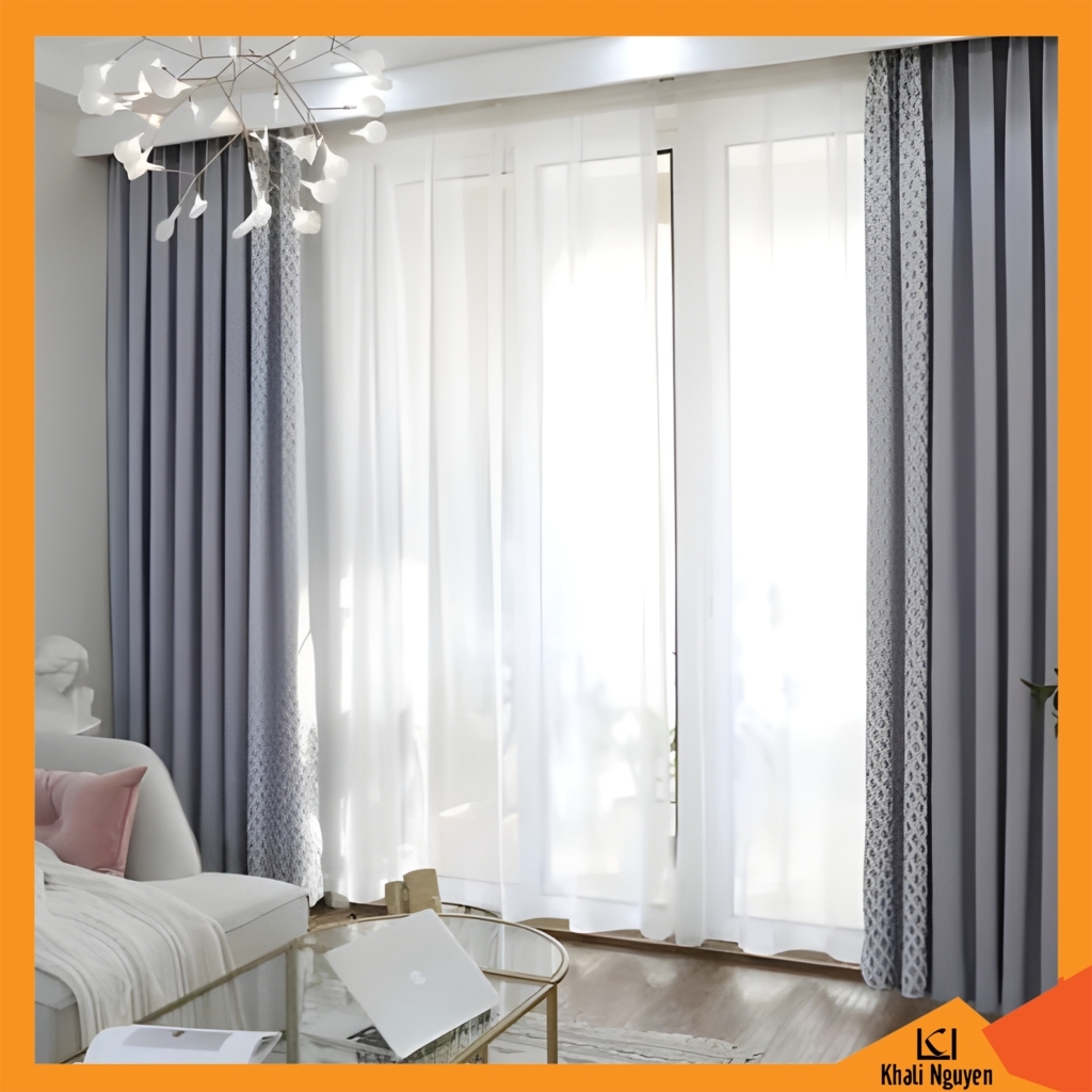 Rèm cửa bằng vải màu ghi cản nắng tốt