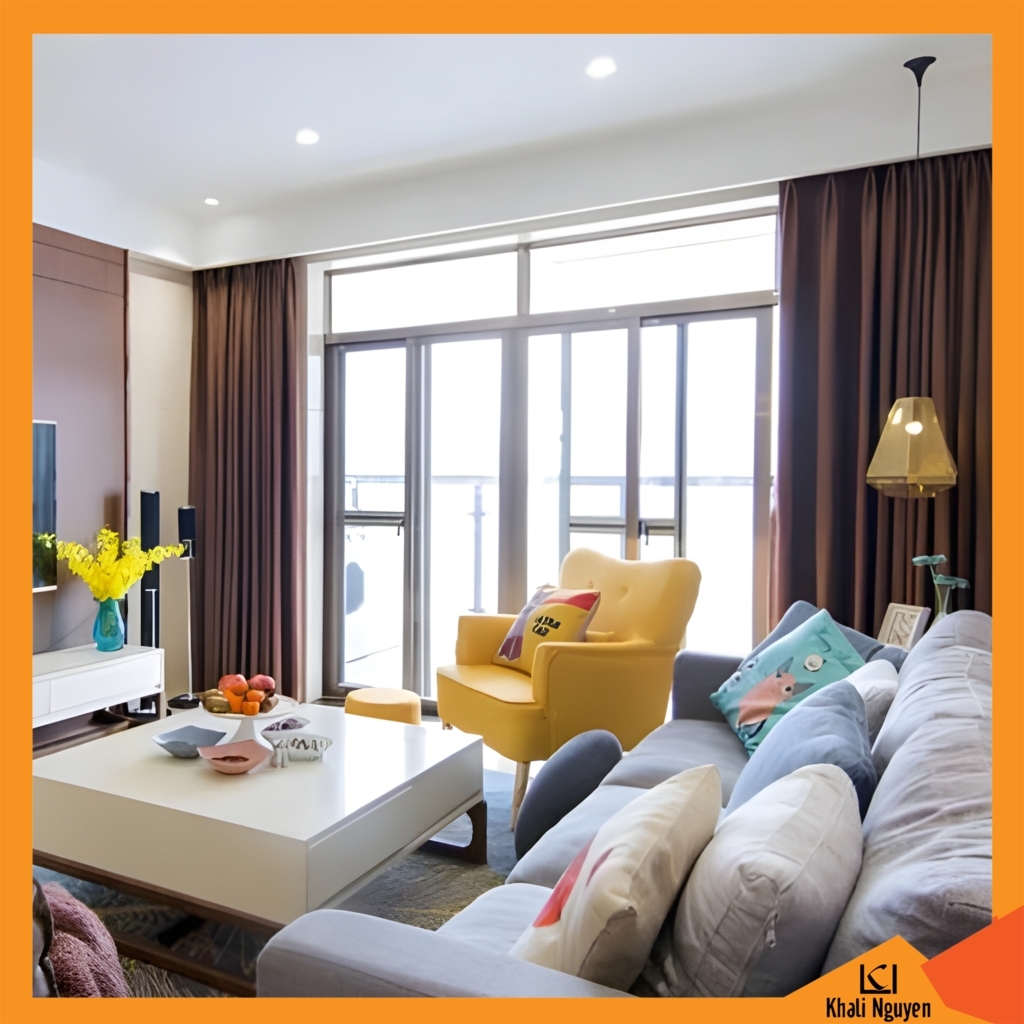 Rèm cửa bằng vải màu nâu cản nắng tốt