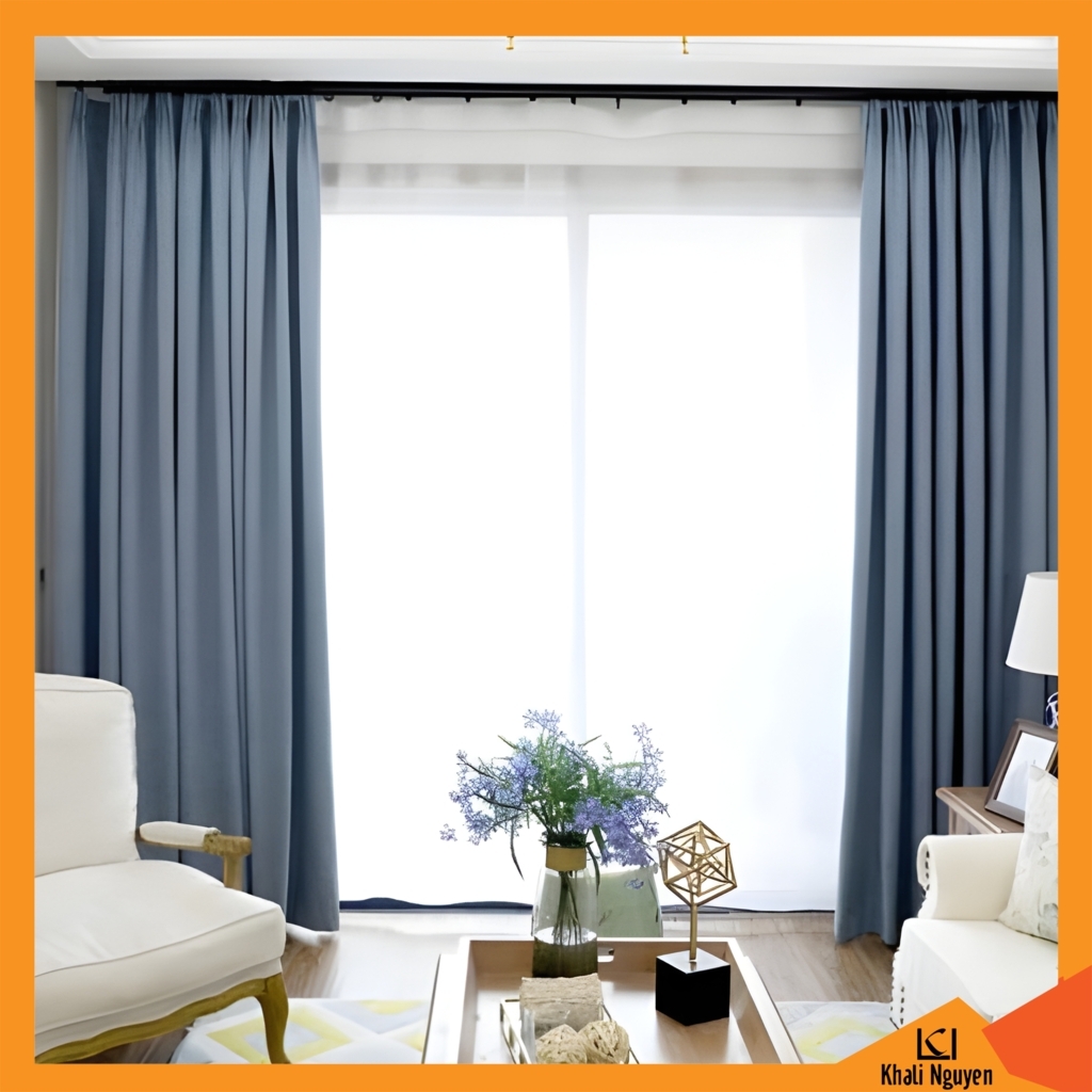 Rèm cửa bằng vải màu xám xanh cản nắng tốt