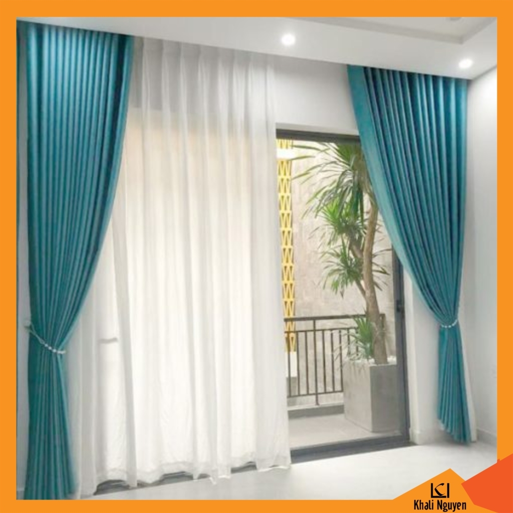 Rèm vải 2 lớp màu xanh đẹp giá rẻ