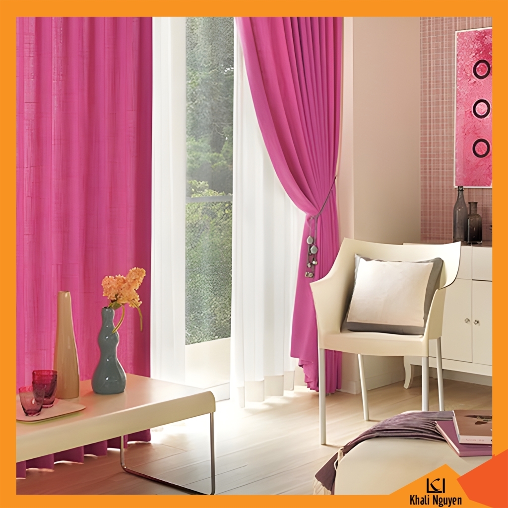Rèm vải đẹp cho phòng khách màu hồng