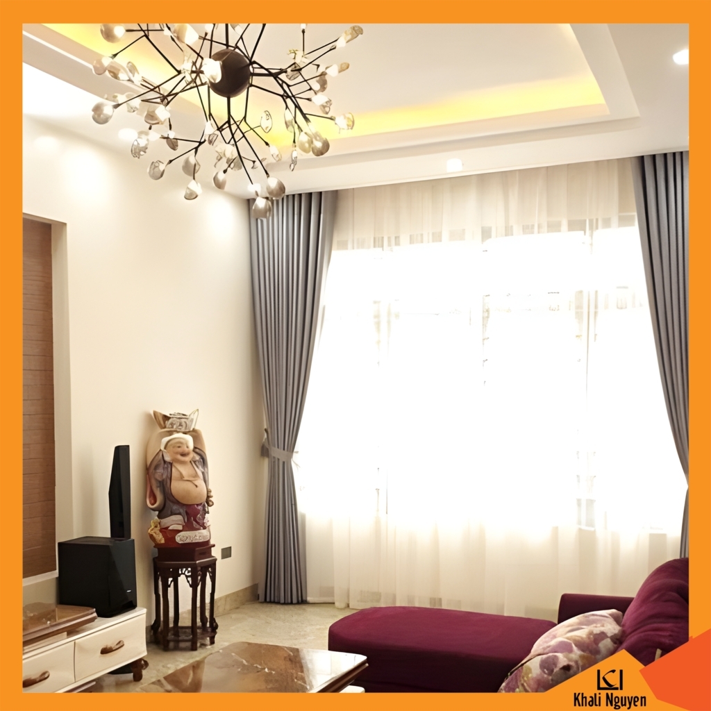 Rèm vải phòng khách màu ghi cản nắng tốt