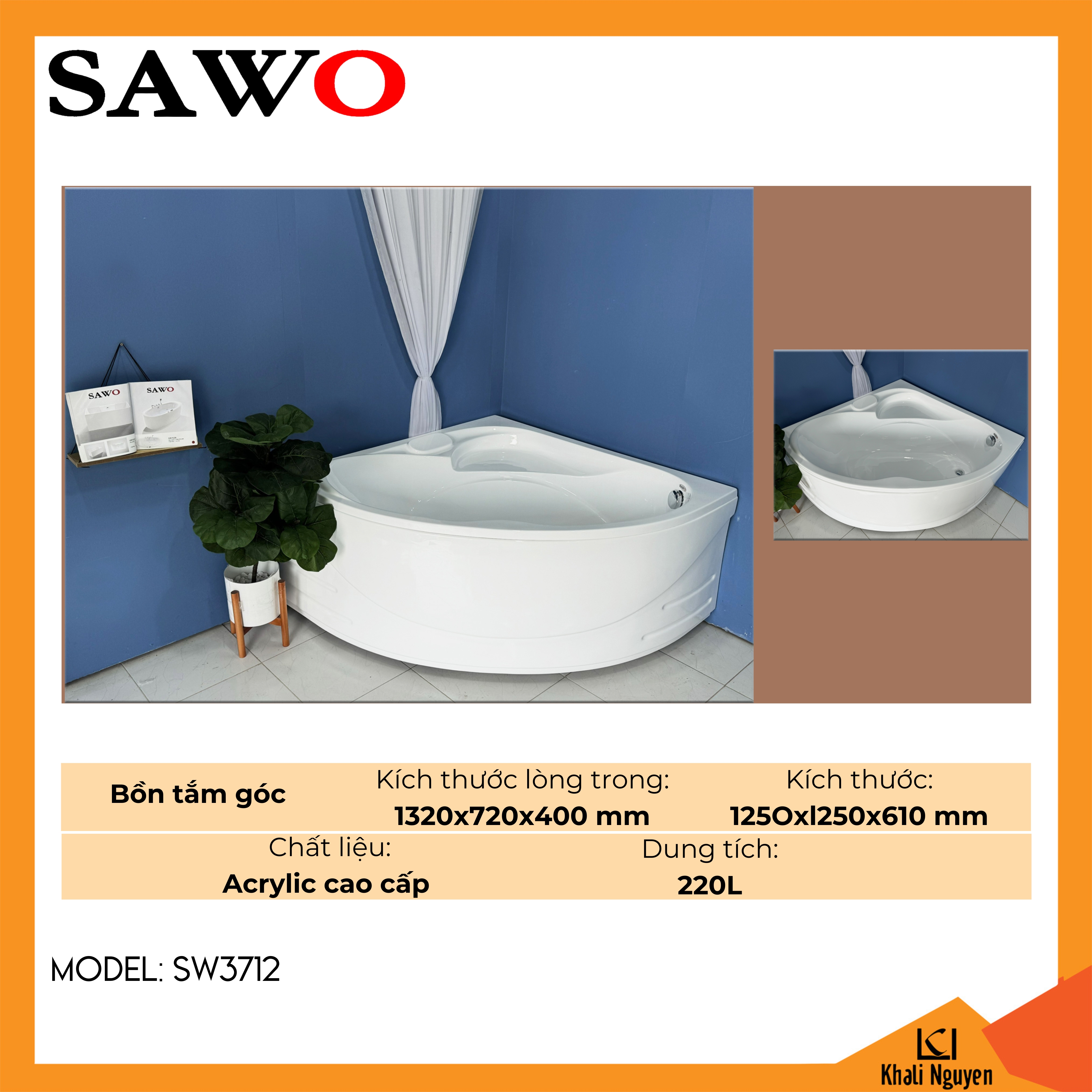 Bồn tắm góc acrylic Sawo SW3712