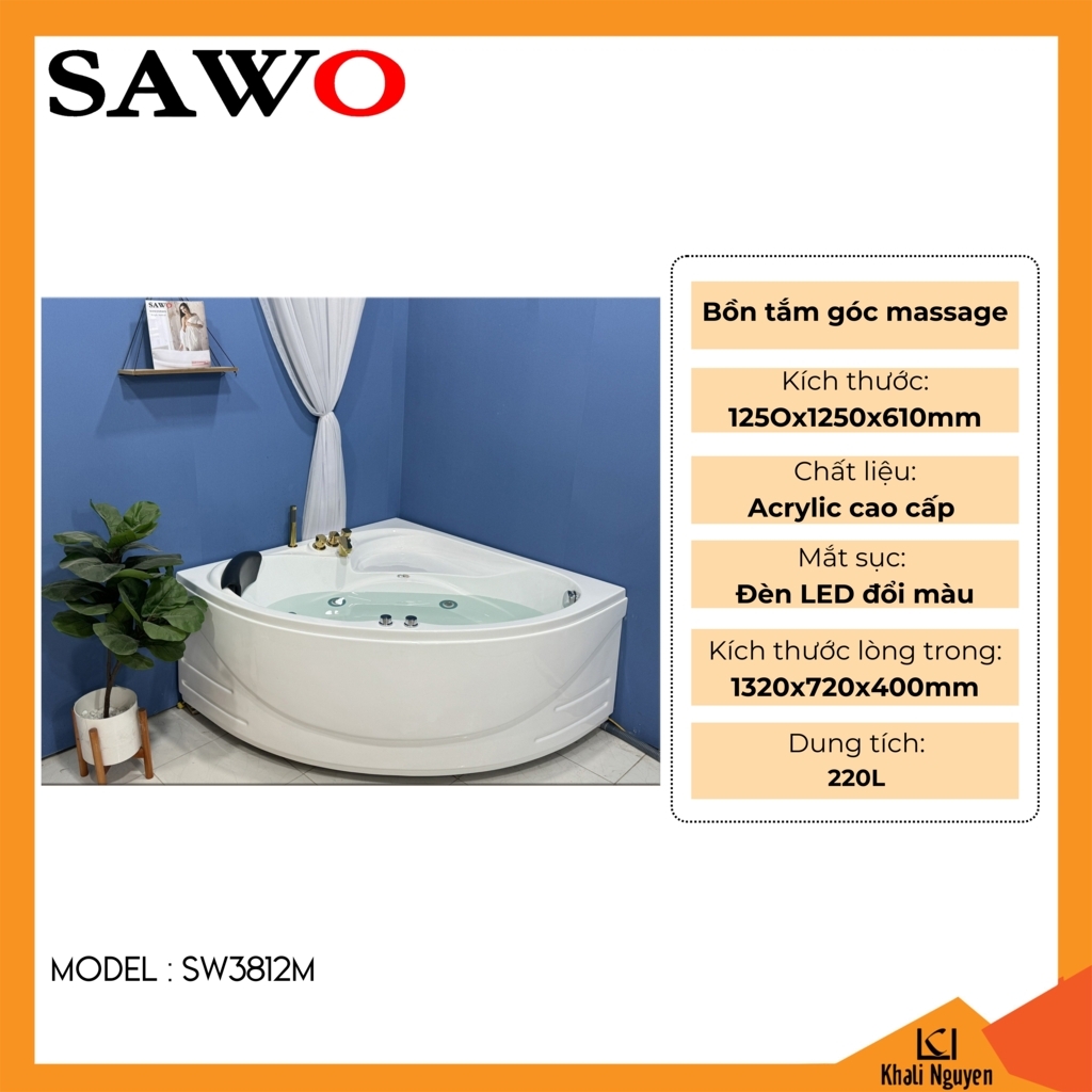 Bồn tắm góc massage acrylic Sawo SW3812M