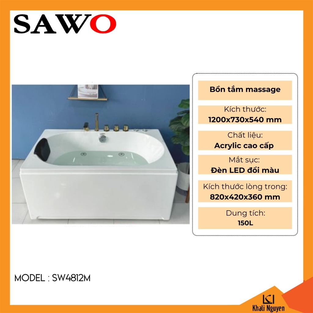 Bồn tắm massage acrylic Sawo SW4812M