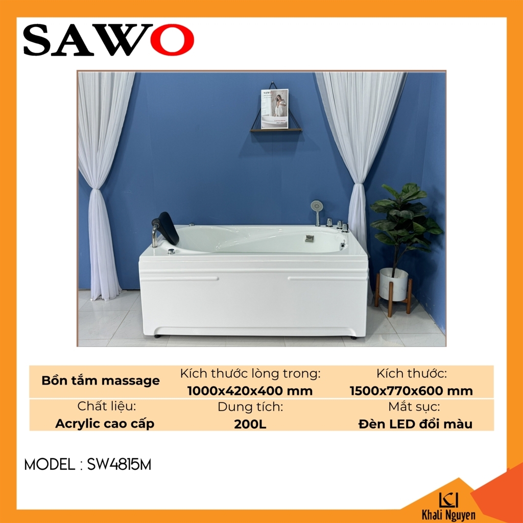 Bồn tắm massage acrylic Sawo SW4815M