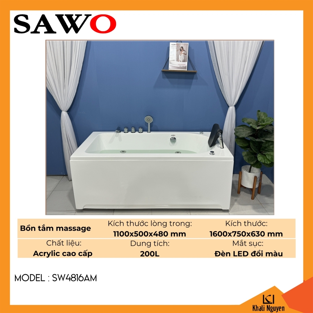 Bồn tắm massage acrylic Sawo SW4816AM