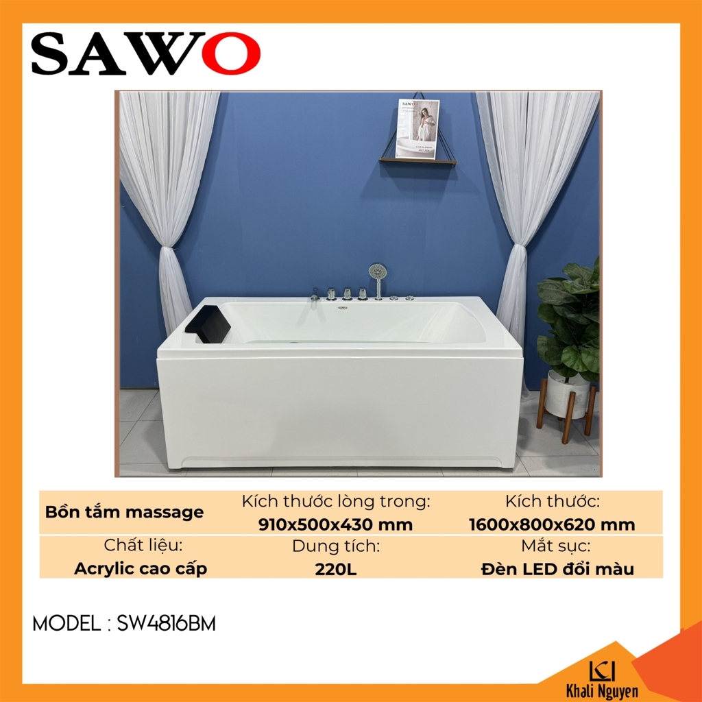 Bồn tắm massage acrylic Sawo SW4816BM