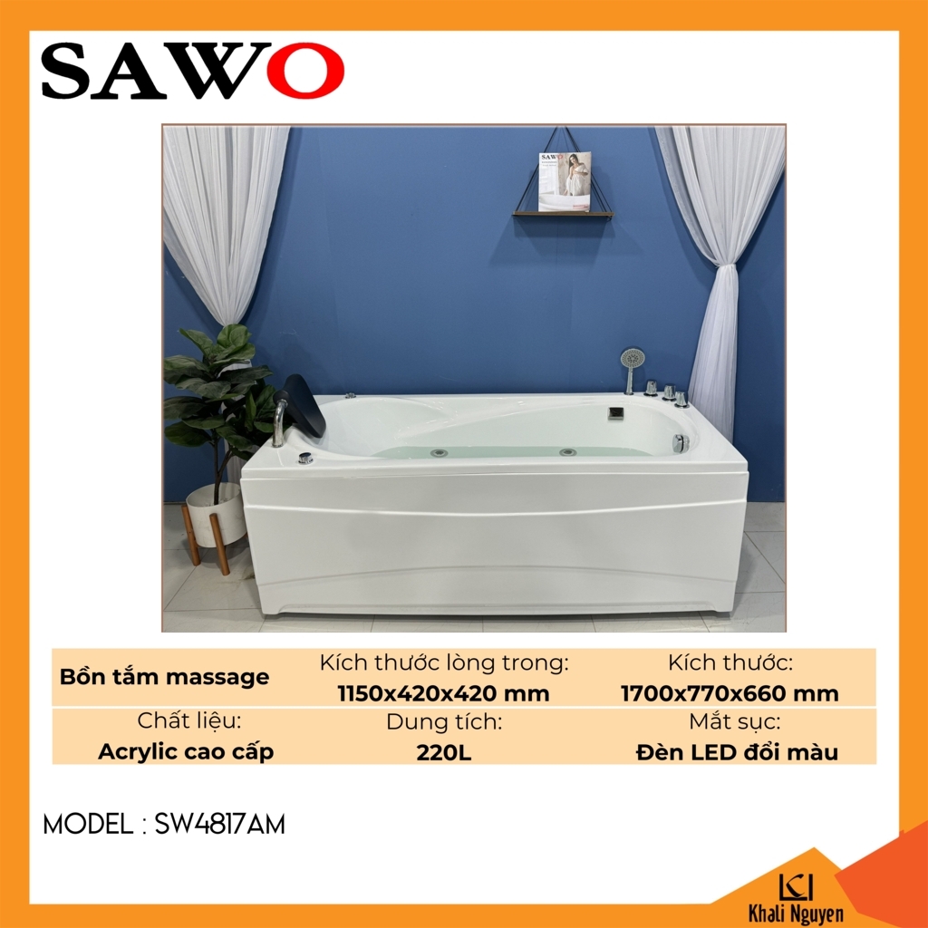 Bồn tắm massage acrylic Sawo SW4817AM