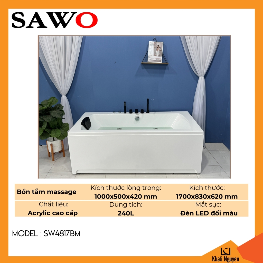 Bồn tắm massage acrylic Sawo SW4817BM