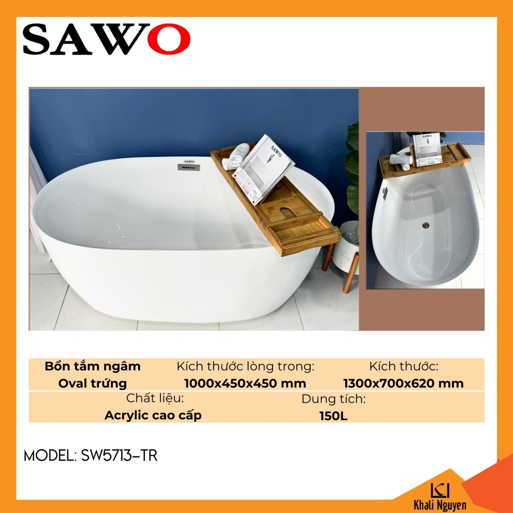 Bồn tắm ngâm oval trứng acrylic Sawo SW5713-TR