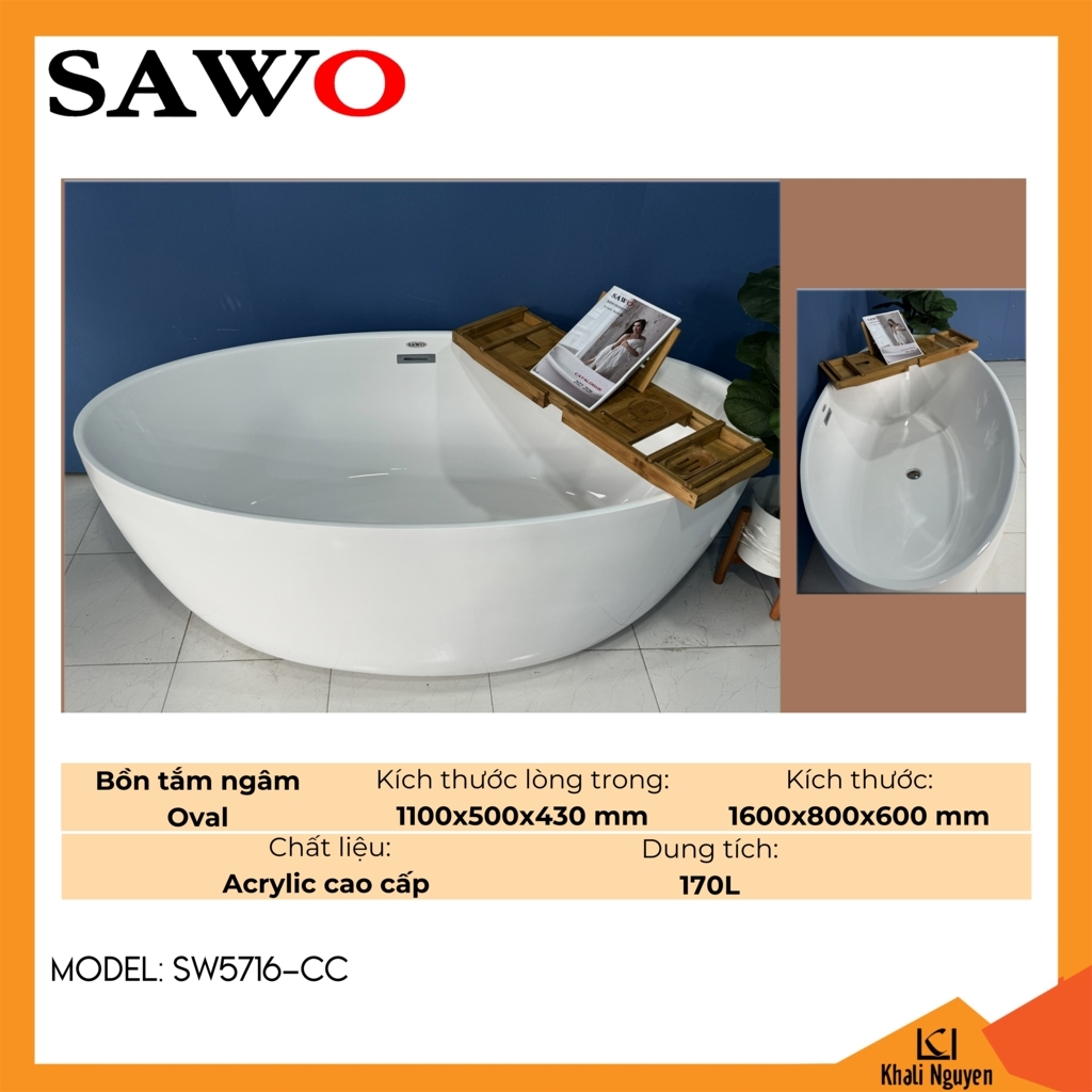 Bồn tắm ngâm Oval cạnh cong acrylic Sawo SW5716-CC